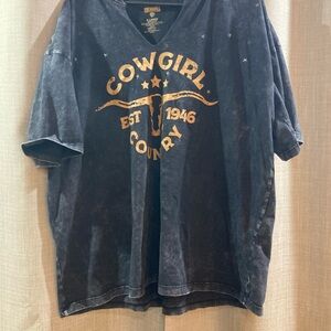 Rock and Roll Denim Cowgirl Country Black Short Sleeve Tee